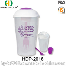 Recipiente de salada de plástico prático com garfo e copo de molho (HDP-2018)